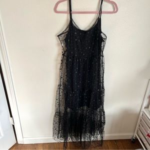 Starry Tulle Black Sheer Tiered Dress